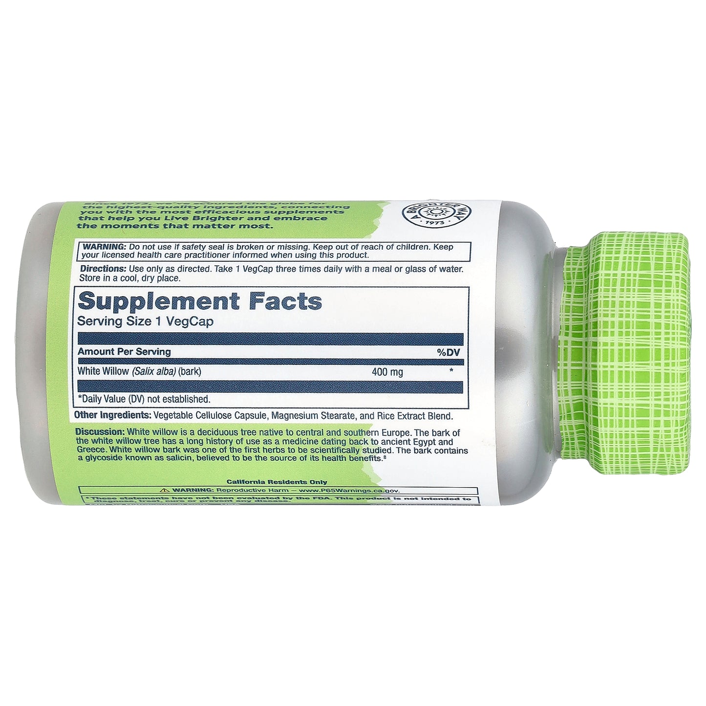 Solaray, True Herbs, White Willow, 400 mg, 100 VegCaps