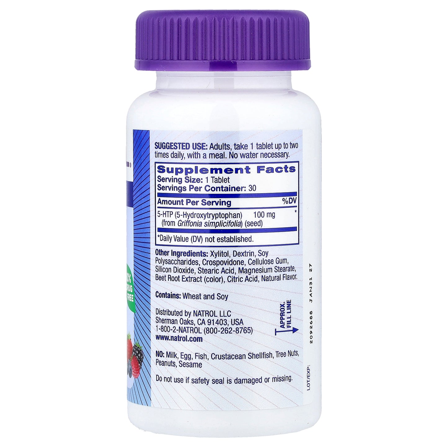 Natrol, 5-HTP, Fast Dissolve, Mixed Berry, 100 mg, 30 Tablets