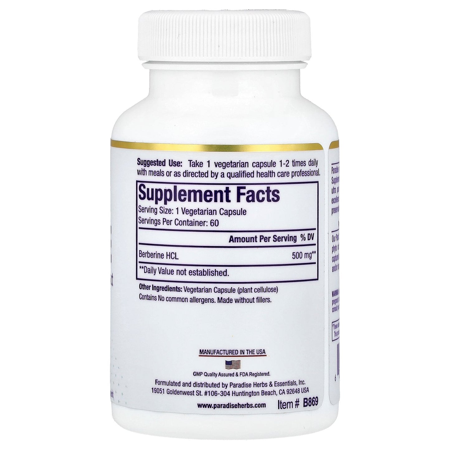 Paradise Herbs, Berberine , 500 mg, 60 Vegetarian Capsules