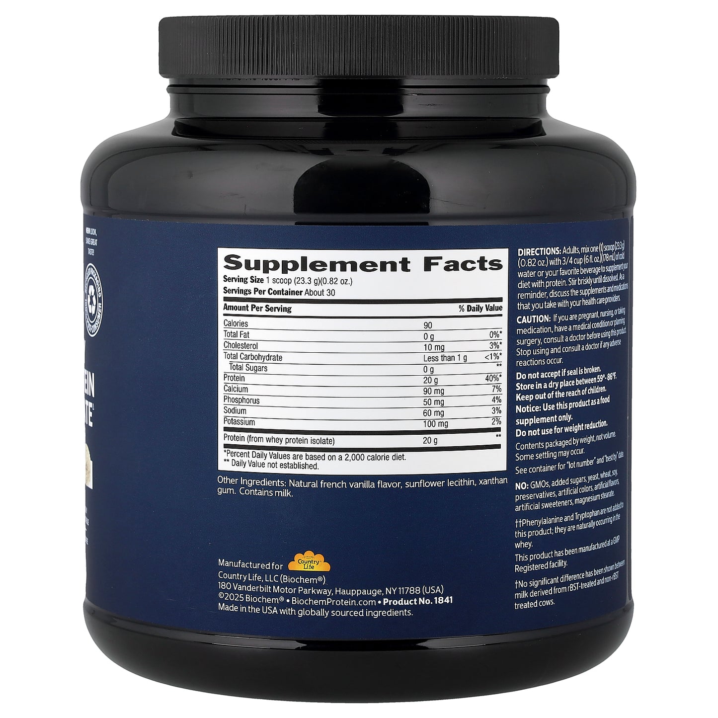 Biochem, 100% Whey Protein Isolate Powder, Natural, 1.5 lbs (699 g)