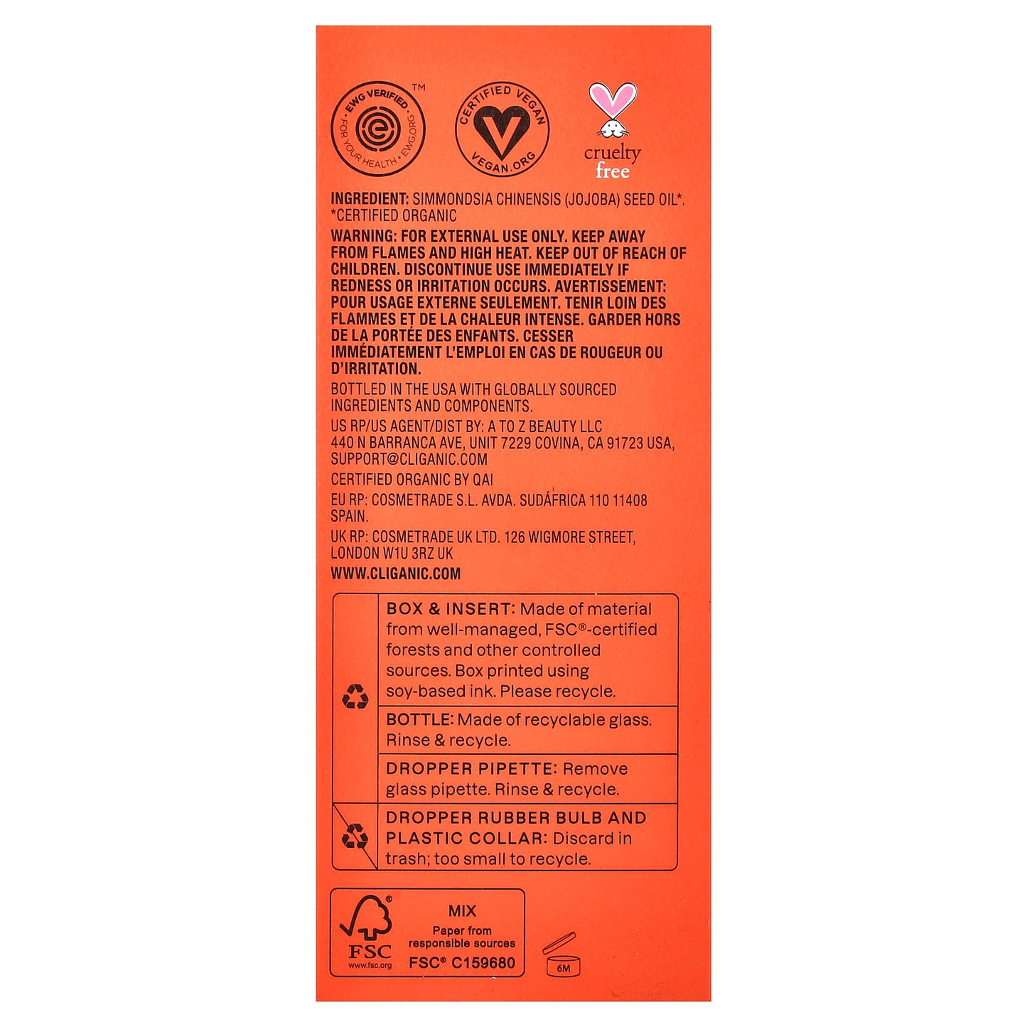 Cliganic, Organic Jojoba Oil, For Oily & Combination Skin, 4 fl oz (120 ml)