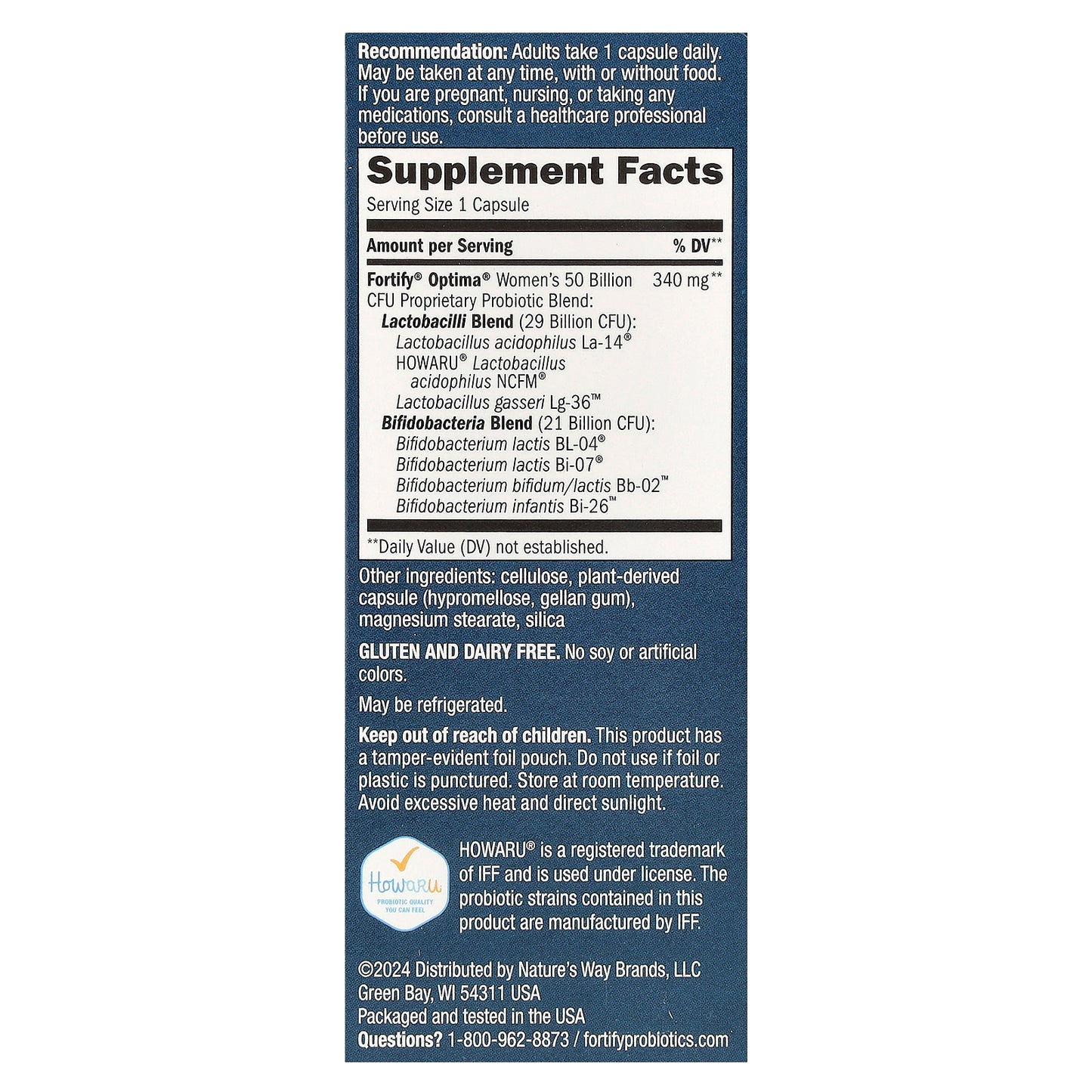 Nature's Way, Optima® Probiotic, Fortify® Women's Advanced Care Probiotic, 50 Billion, 30 Delayed Release Capsules