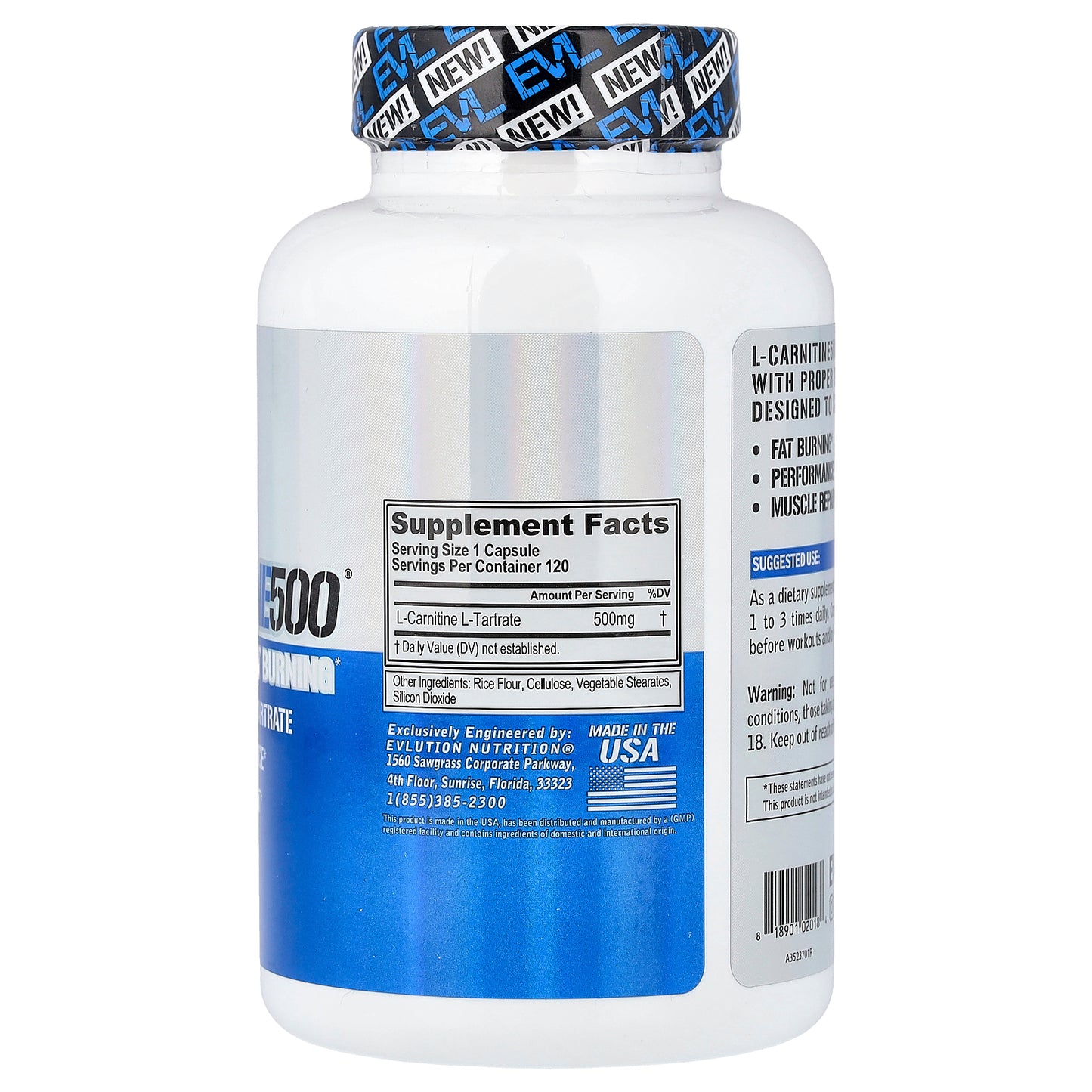 EVLution Nutrition, L-Carnitine500®, 500 mg, 120 Capsules