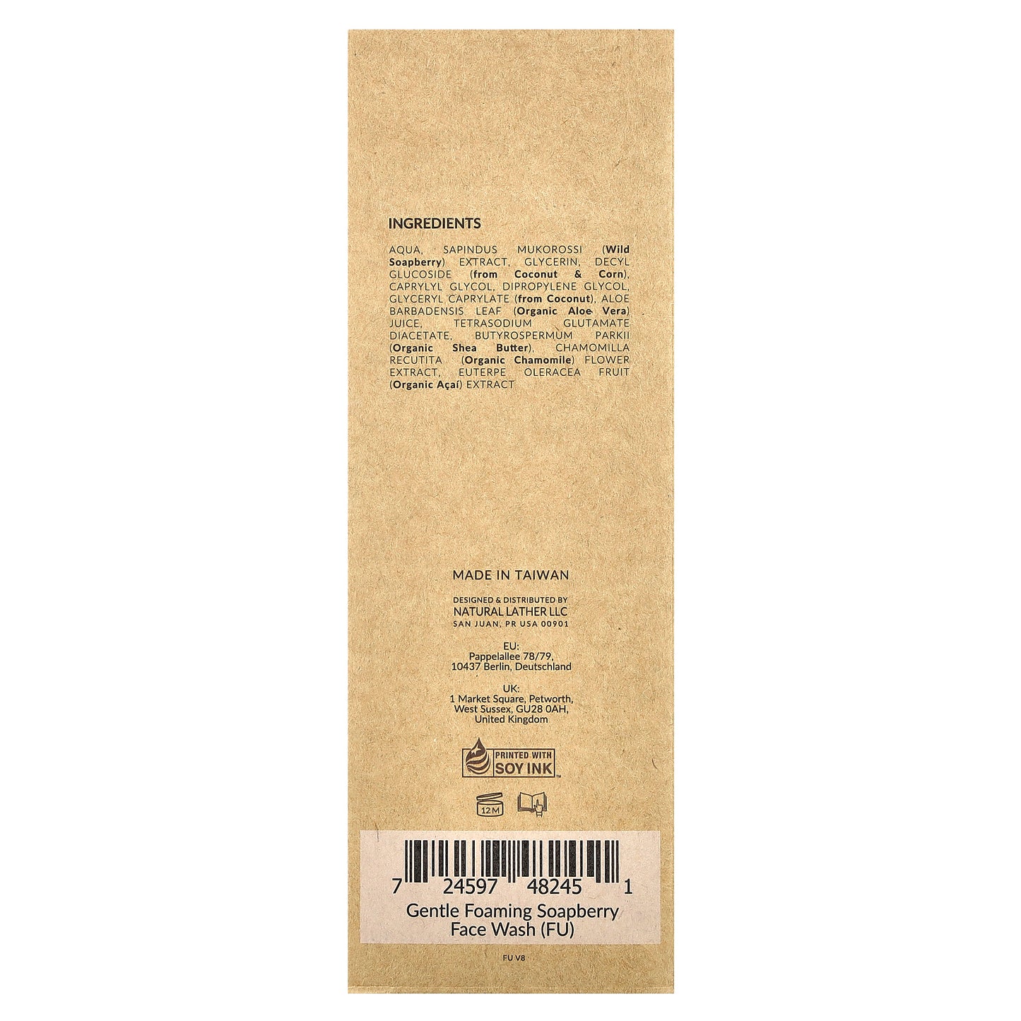 Tree To Tub, Soapberry Gentle Foaming Face Wash, For Dry, Sensitive Skin, Raw Unscented, 4 fl oz (120 ml)