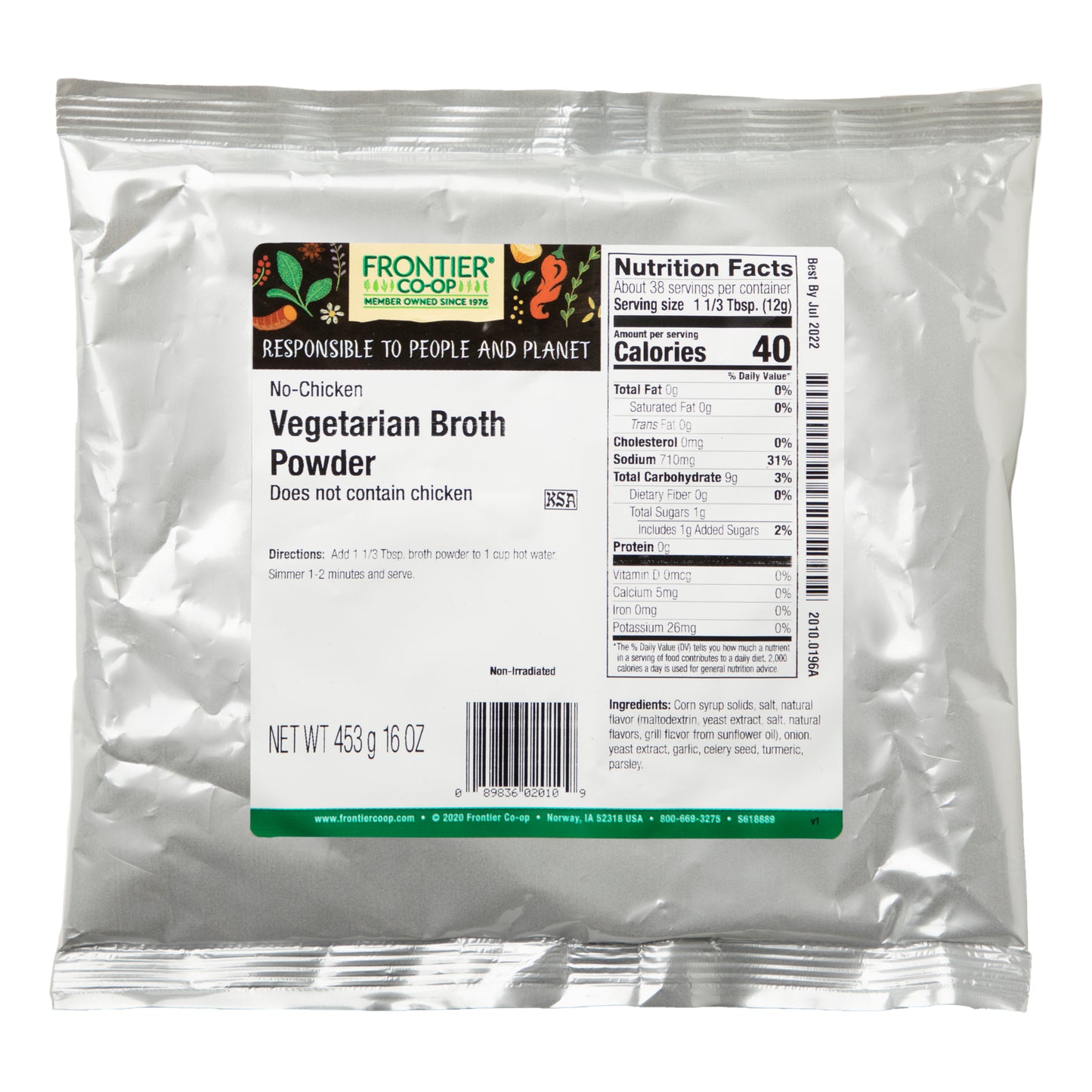 Frontier Co-op, Vegetarian Broth Powder, No-Chicken, 16 oz (453 g)