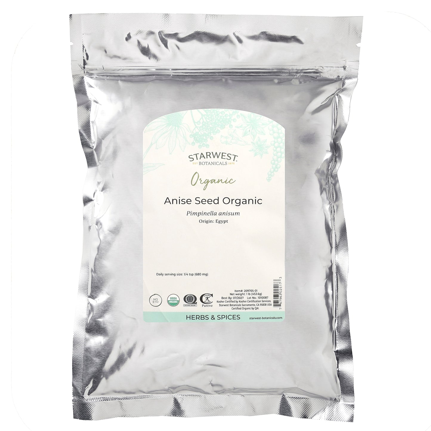 Starwest Botanicals, Organic Anise Seed , 1 lb (453.6 g)