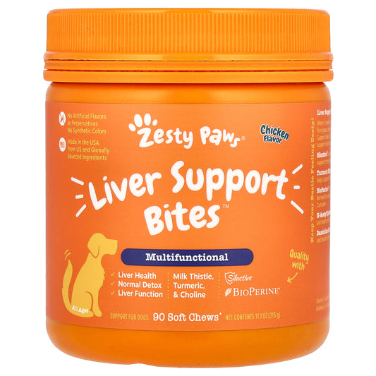 Zesty Paws, Liver Support Bites, For Dogs, All Ages, Chicken, 90 Soft Chews, 11.1 oz (315 g)