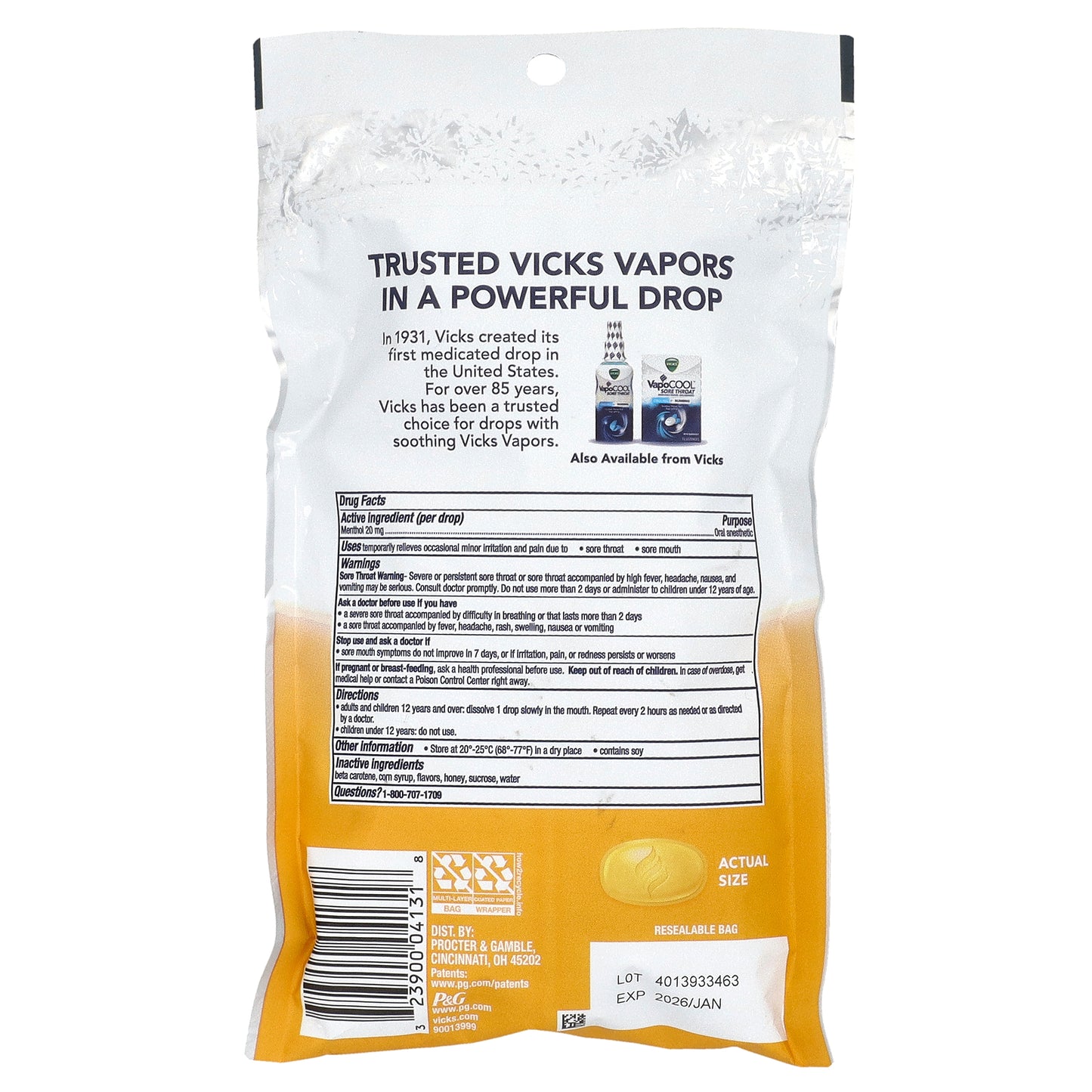 Vicks, VapoCool™ Severe, Max Strength, Honey Lemon Chill, 45 Medicated Drops