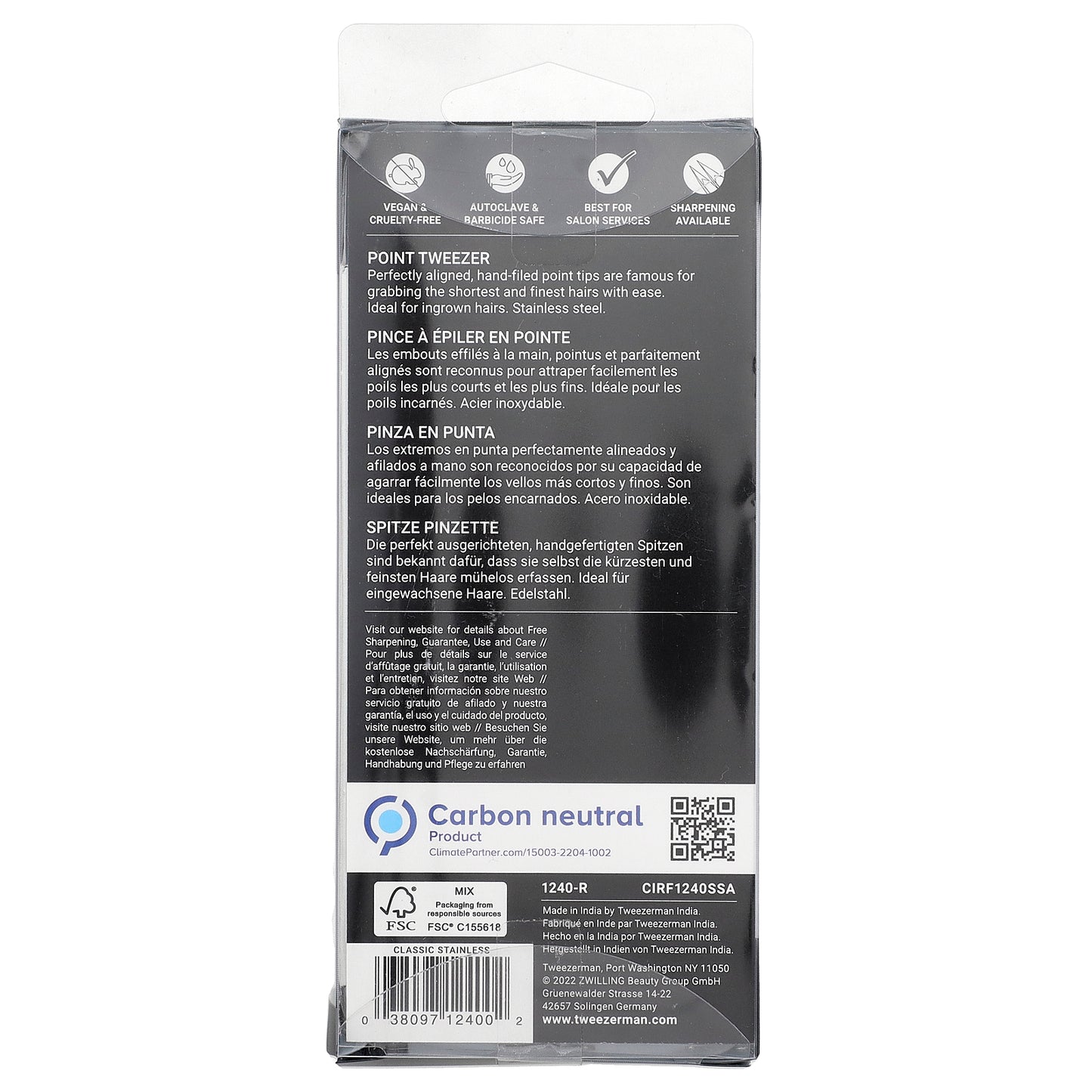 Tweezerman, Point Tweezer, Stainless Steel, 1 Count