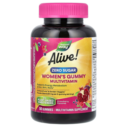 Nature's Way, Alive! Women's Gummy Multivitamin, Zero Sugar, Strawberry, 50 Gummies