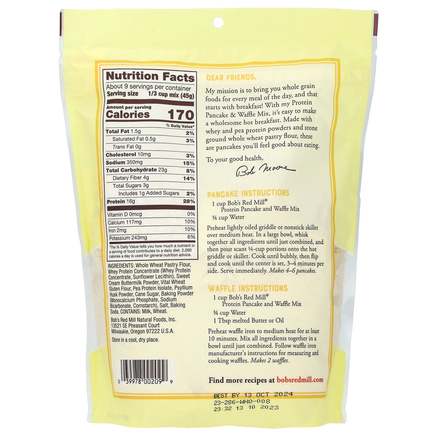 Bob's Red Mill, Protein Pancake & Waffle Mix, Whole Grain, 14 oz (397 g)