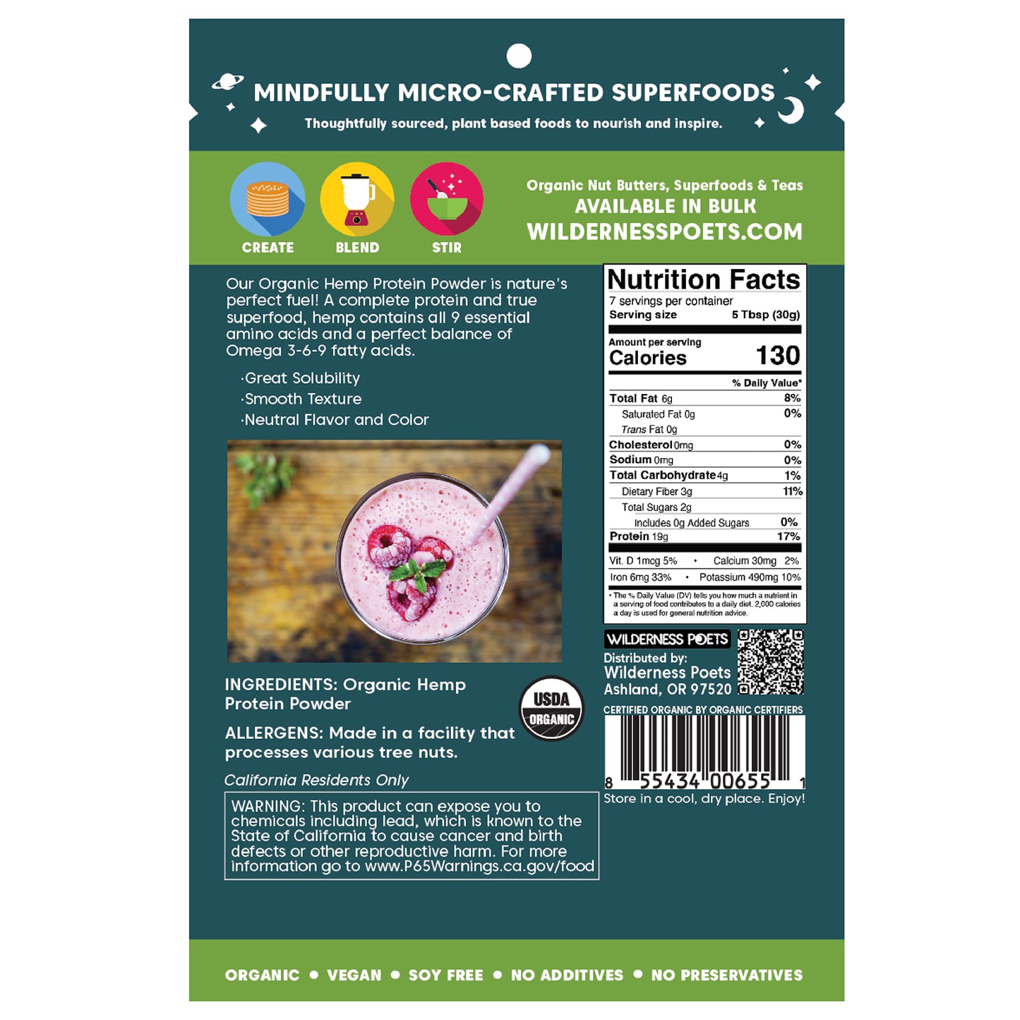 Wilderness Poets, Organic Hemp Protein Powder, 8 oz (226 g)