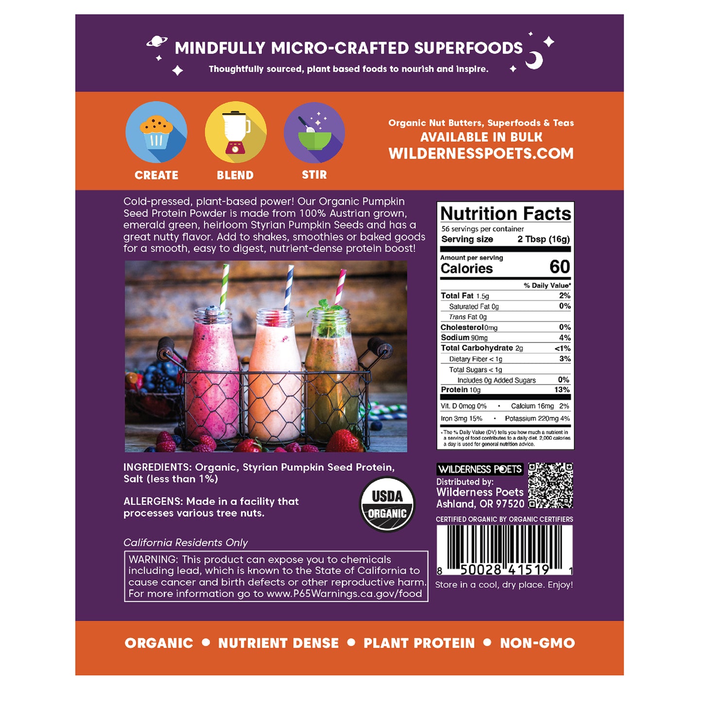 Wilderness Poets, Organic Pumpkin Seed Protein Powder, 2 lbs (907 g)