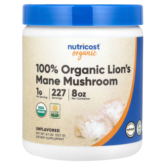 Nutricost, 100% Organic Lion's Mane Mushroom, Unflavored , 8.1 oz (227 g)
