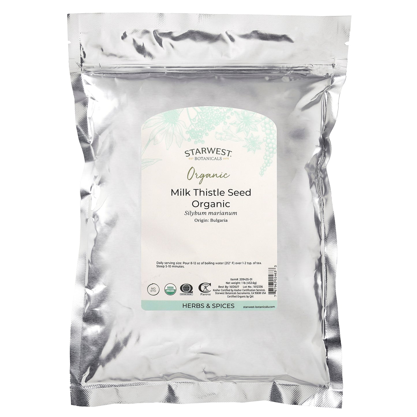 Starwest Botanicals, Organic Milk Thistle Seed, 1 lb (453.6 g)