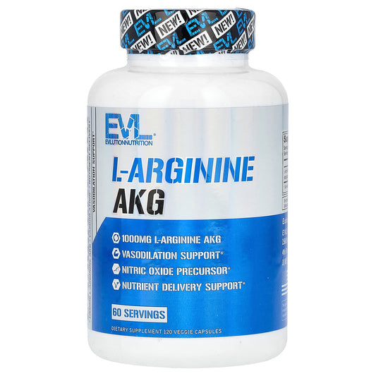 EVLution Nutrition, L-Arginine AKG, 1,000 mg, 120 Veggie Capsules (500 mg per Capsule)