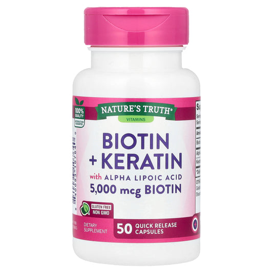 Nature's Truth, Biotin + Keratin with Alpha Lipoic Acid, 50 Quick Release Capsules