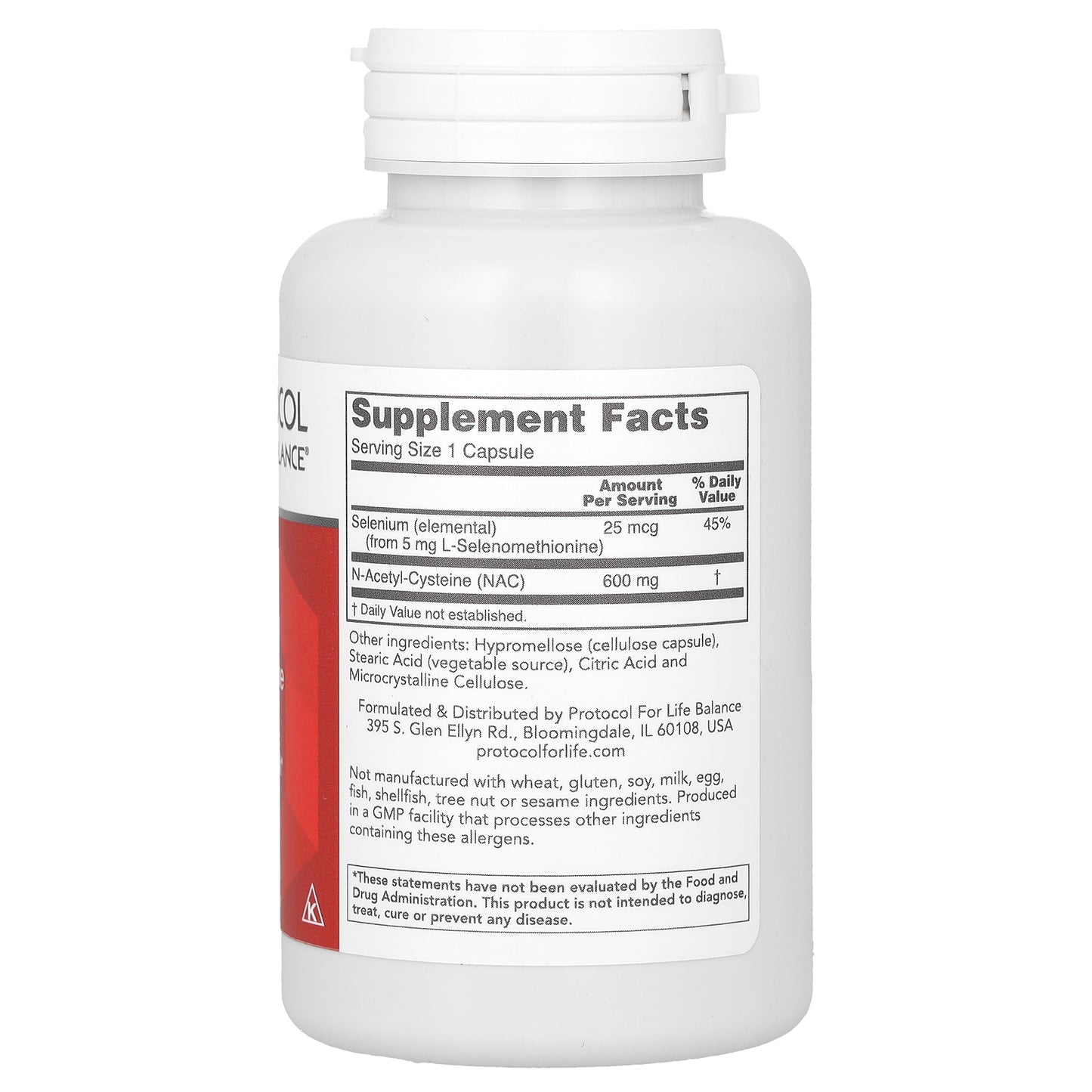 Protocol for Life Balance, NAC (N-Acetyl-Cysteine), 600 mg, 100 Veg Capsules