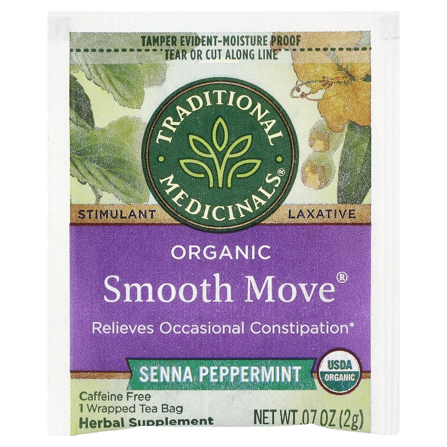 Traditional Medicinals, Organic Smooth Move®, Senna Peppermint, Caffeine Free, 16 Wrapped Tea Bags, 1.13 oz (32 g)
