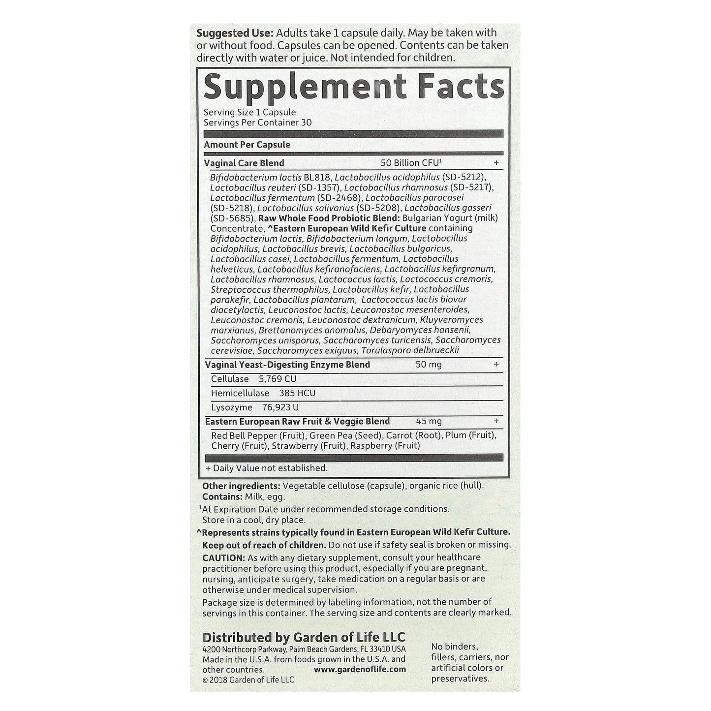 Garden of Life, RAW Probiotics, Vaginal Care, Shelf-Stable, 30 Vegetarian Capsules