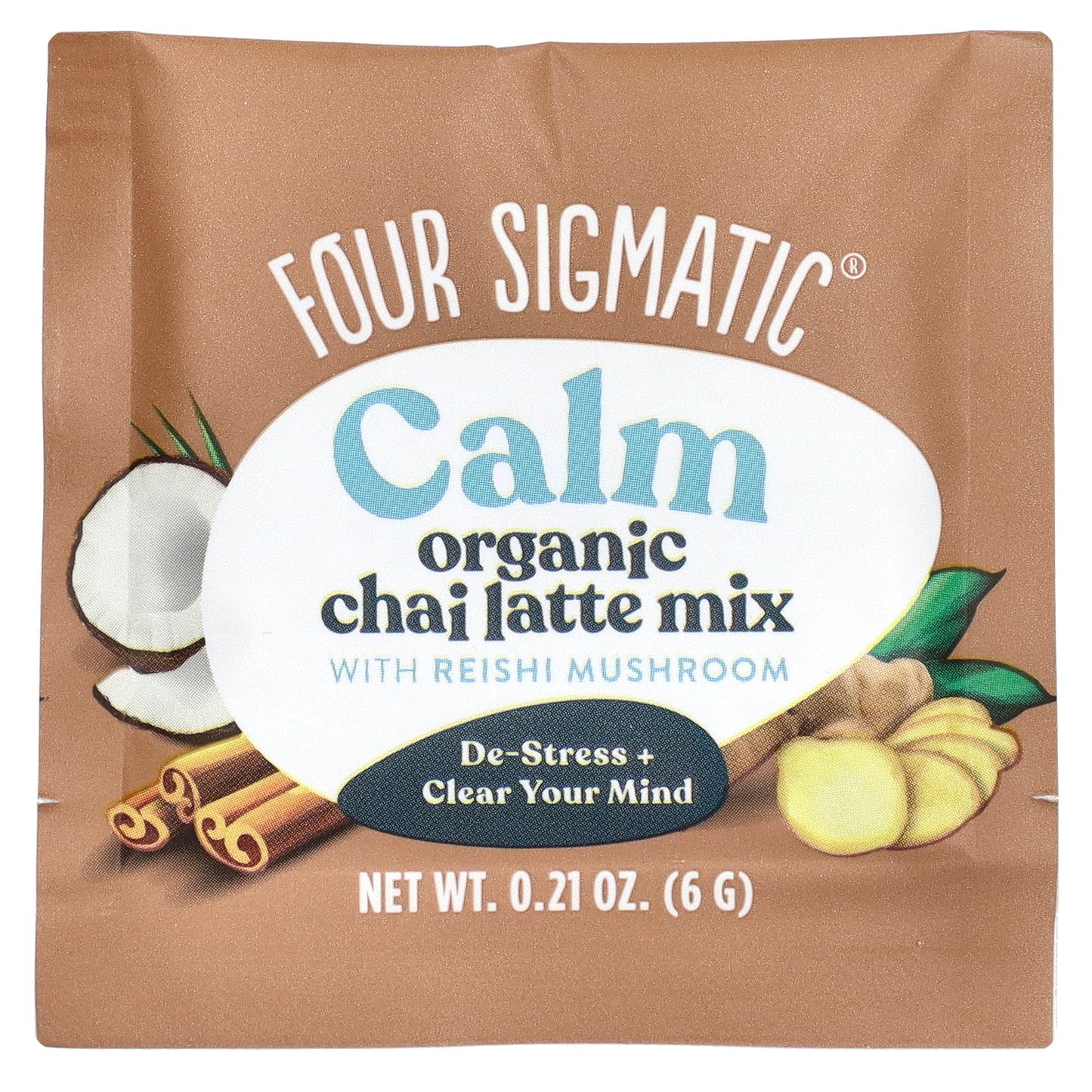 Four Sigmatic, Calm, Organic Chai Latte Mix with Reishi Mushroom, Caffeine Free, 10 Packets, 0.21 oz (6 g) Each