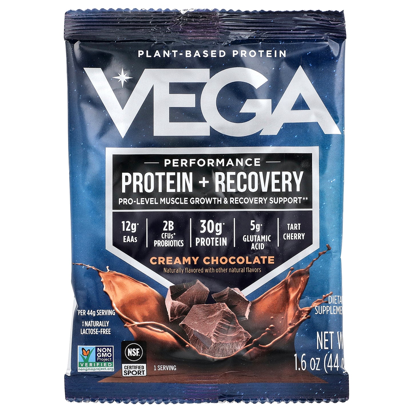 Vega, Performance, Protein + Recovery, Creamy Chocolate, 12 Packs, 1.6 oz (44 g) Each