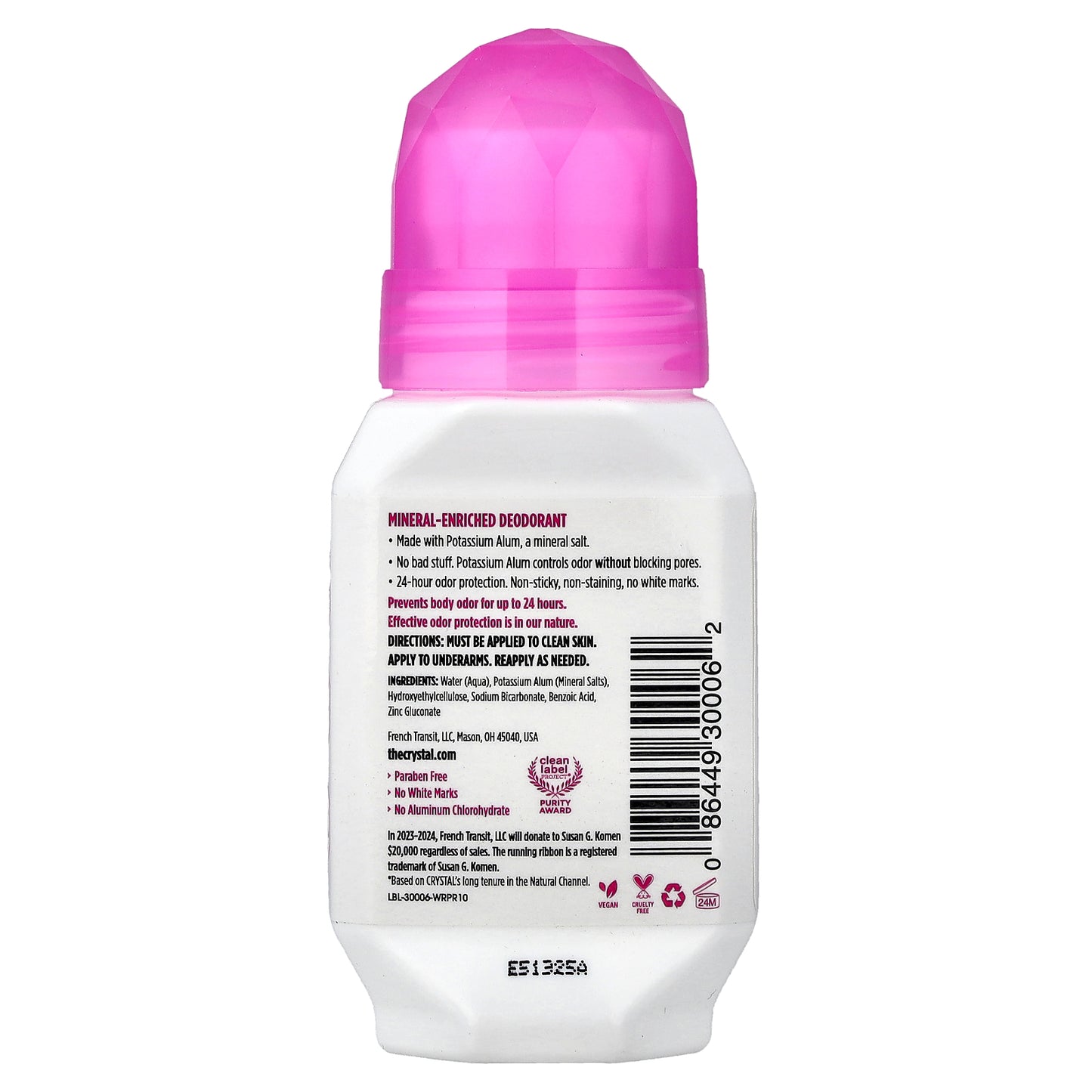 CRYSTAL, Mineral-Enriched Deodorant Roll-On, Unscented, 2.25 fl oz (66 ml)