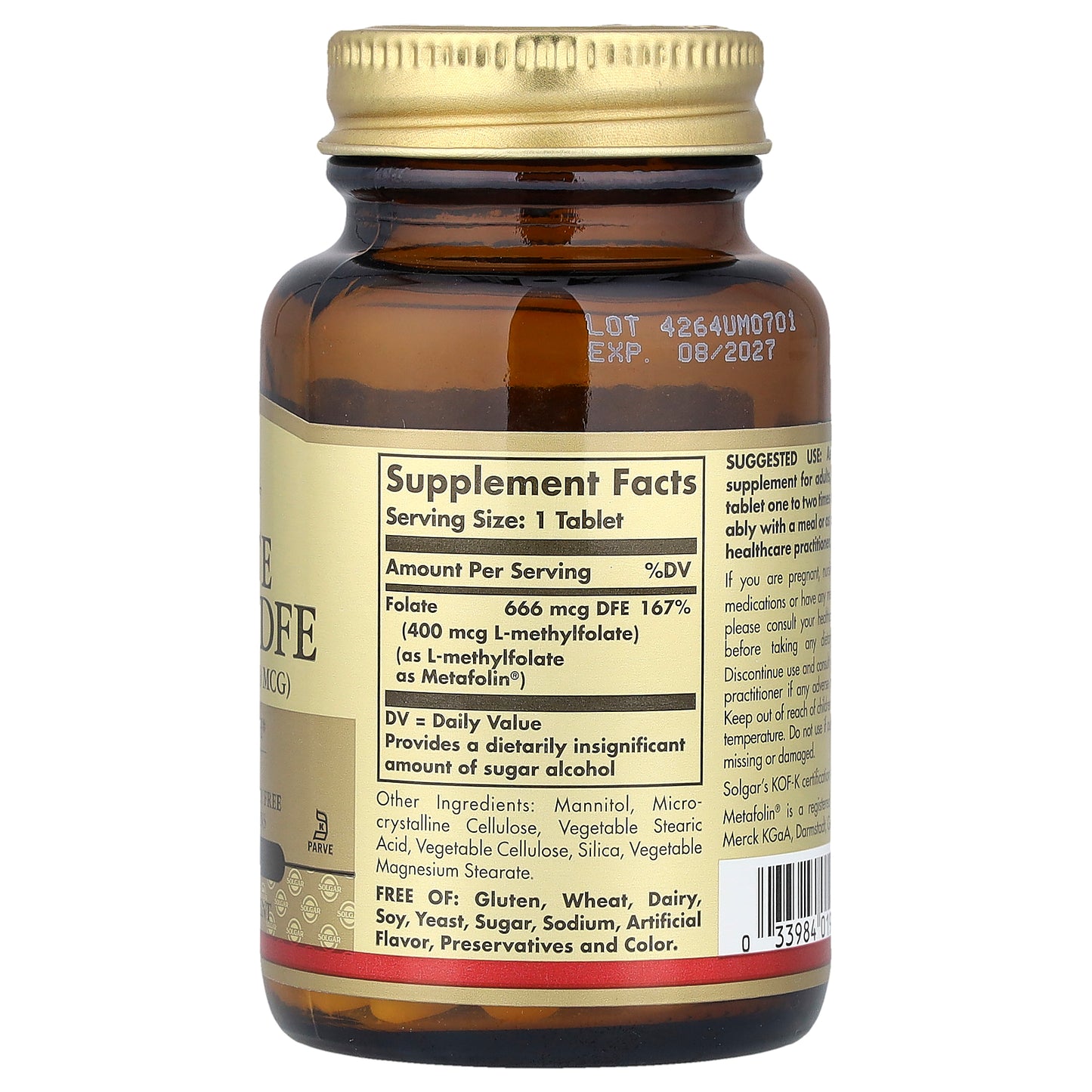 Solgar, Folate, 666 mcg DFE, 100 Tablets