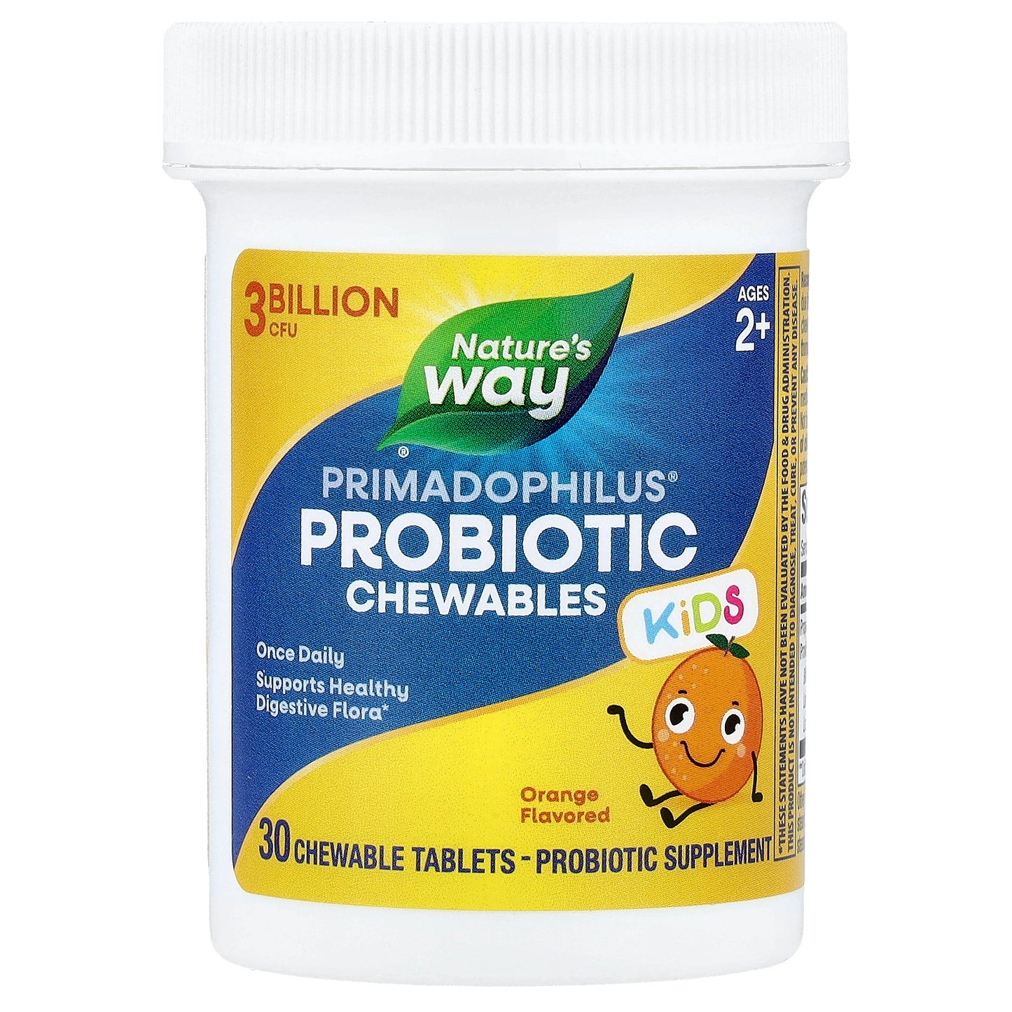 Nature's Way, Primadophilus®, Kids Probiotic Chewable, Ages 2+, Orange, 3 Billion CFU, 30 Chewable Tablets