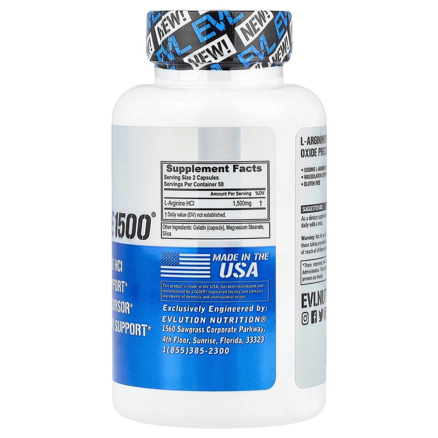 EVLution Nutrition, L-Arginine1500®, 100 Capsules (750 mg per Capsule)