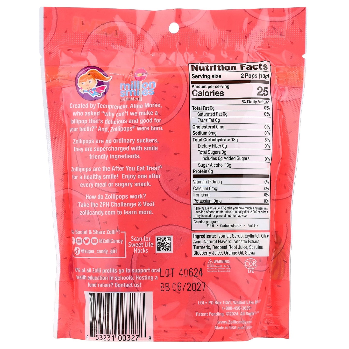 Zollipops, The Clean Teeth Pops, Watermelon, 3.1 oz (88 g)