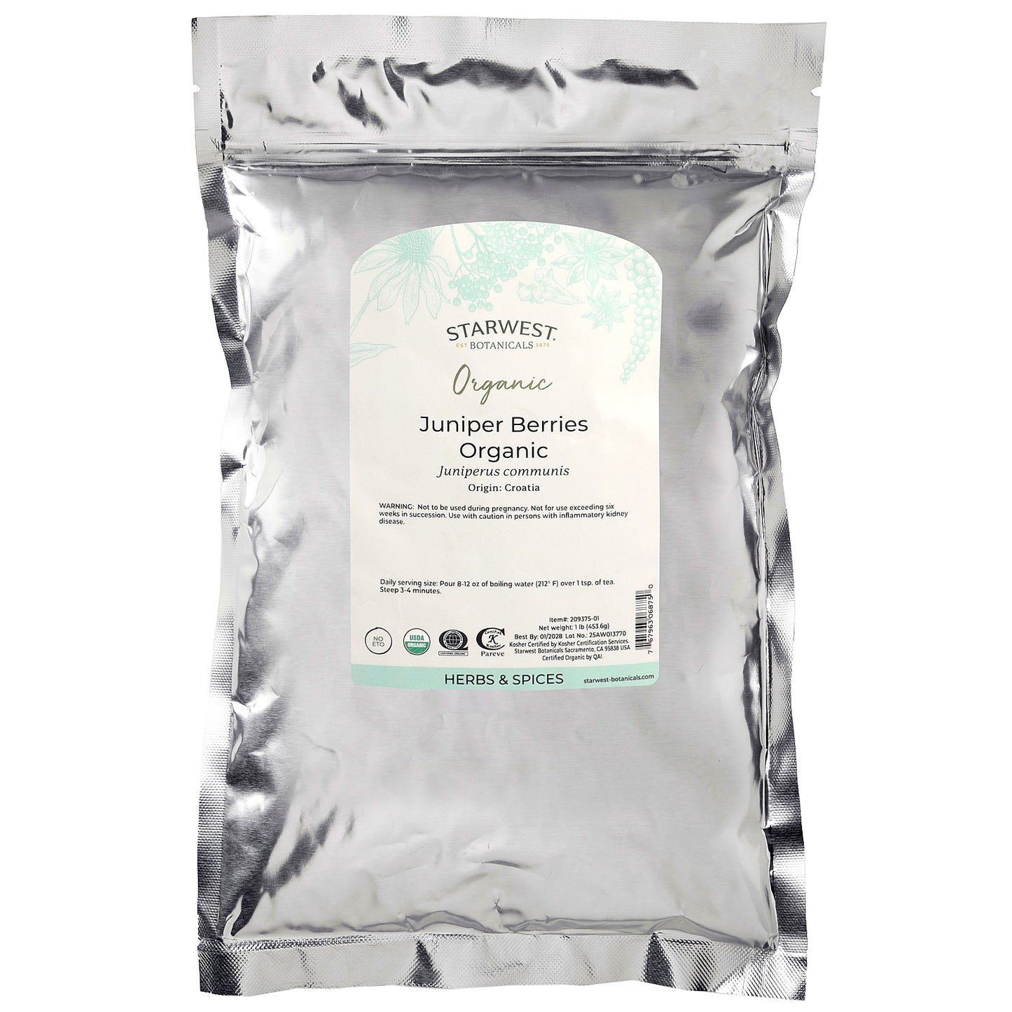 Starwest Botanicals, Organic Juniper Berries, Whole, 1 lb (453.6 g)