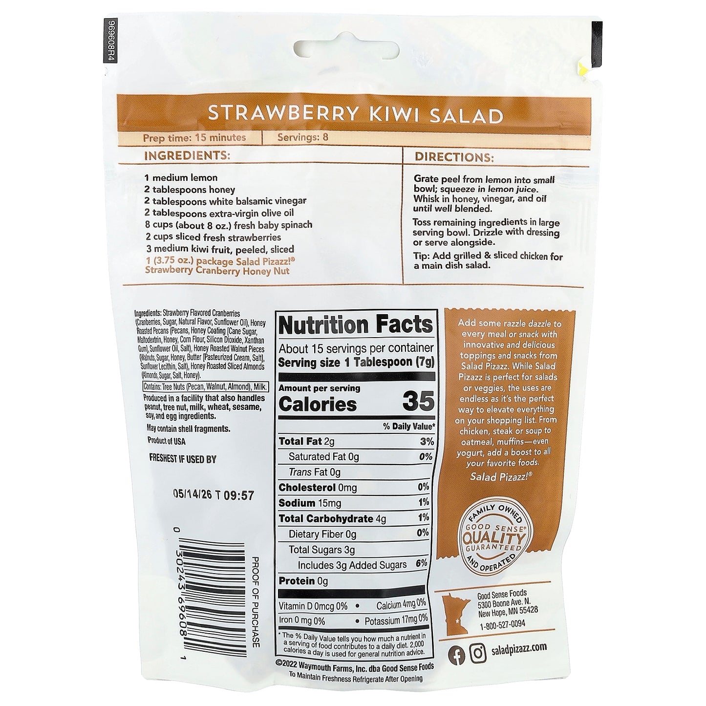 Salad Pizazz!, Fruit & Nut Toppings, Strawberry Cranberry Honey Nut, 3.75 oz (106 g)