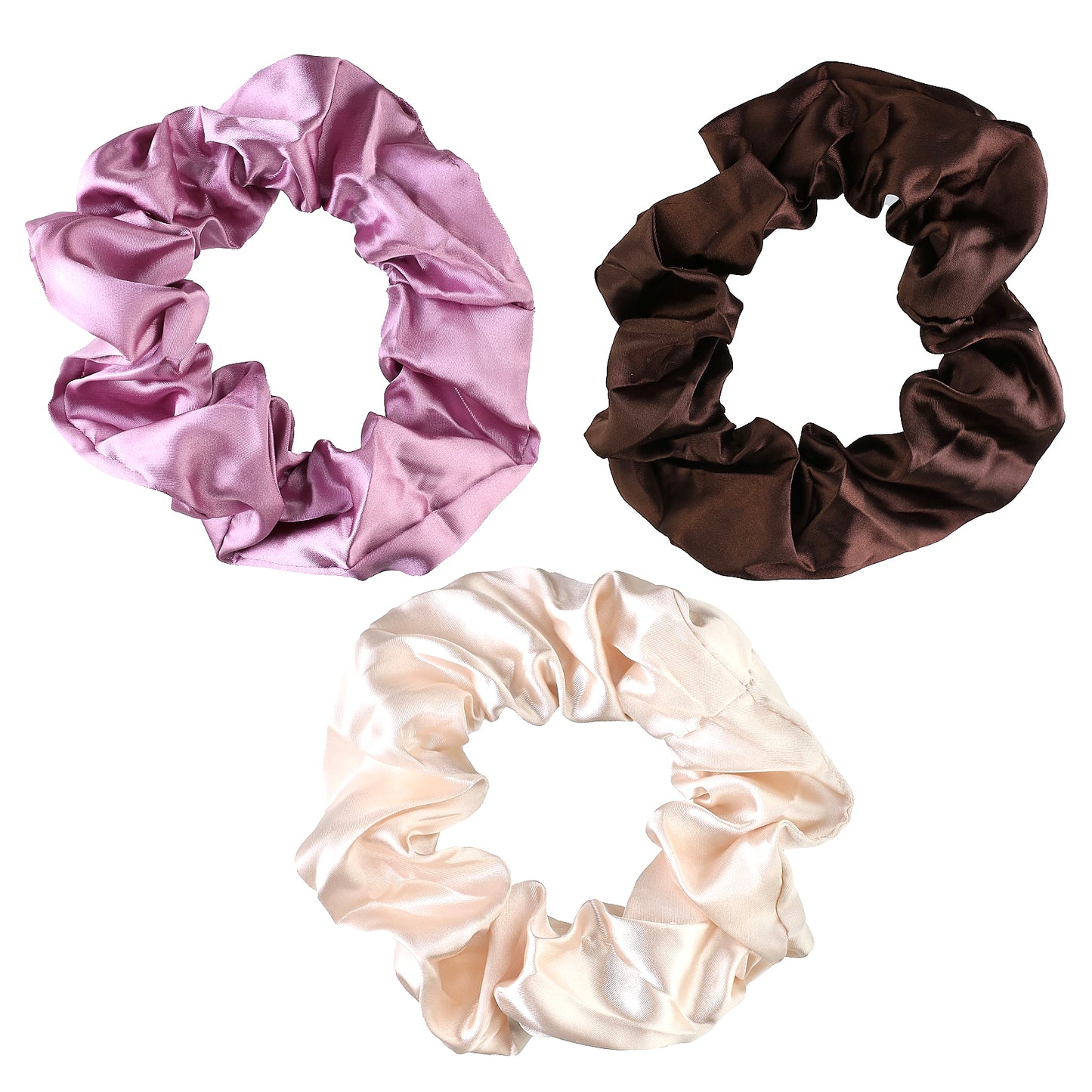 Giovanni, Satin Hair Scrunchies, Extra Large, Pink, Beige, Dark Brown, 3 Scrunchies
