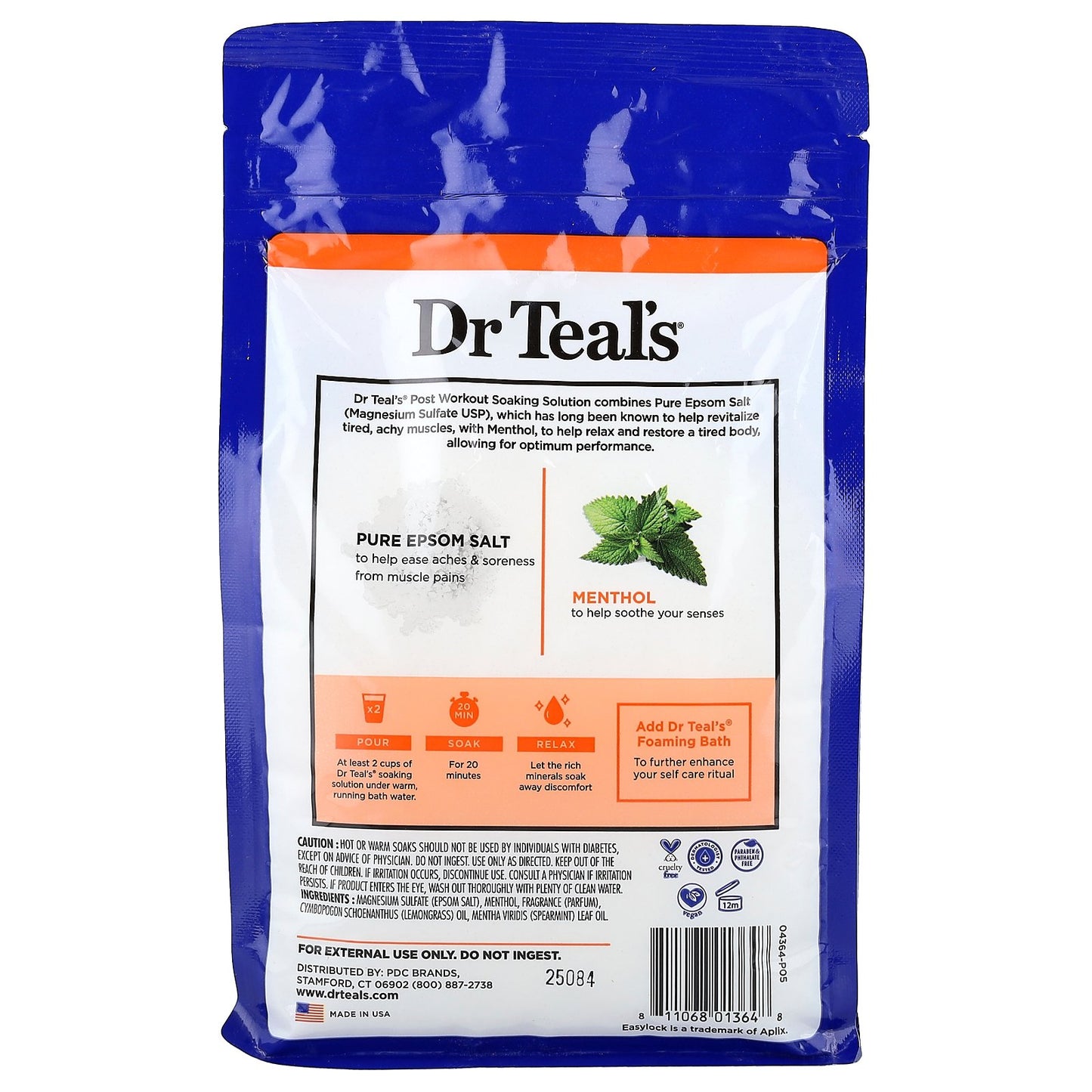 Dr. Teal's, Pure Epsom Salt Soaking Solution, Pre & Post Workout, Menthol & Essential Oils, 3 lbs (1.36 kg)
