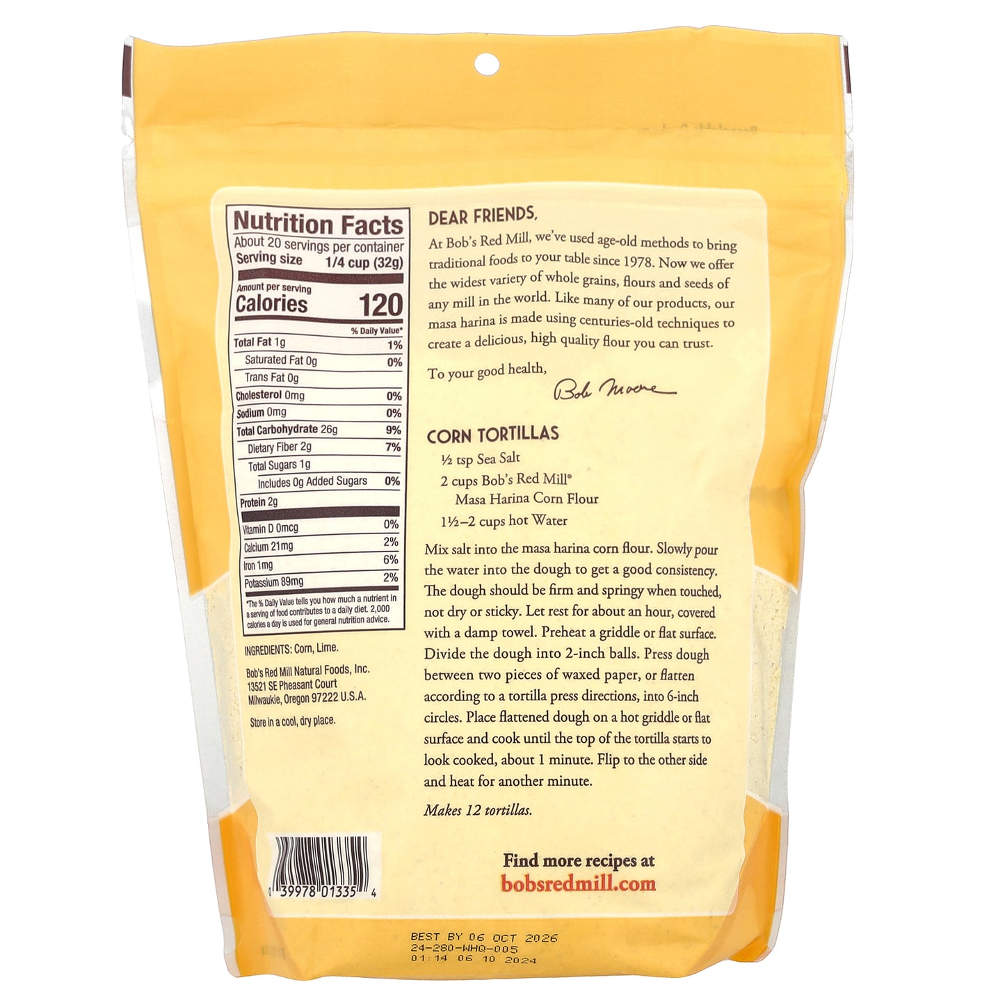 Bob's Red Mill, Golden Corn Flour, Masa Harina, 22 oz (624 g)