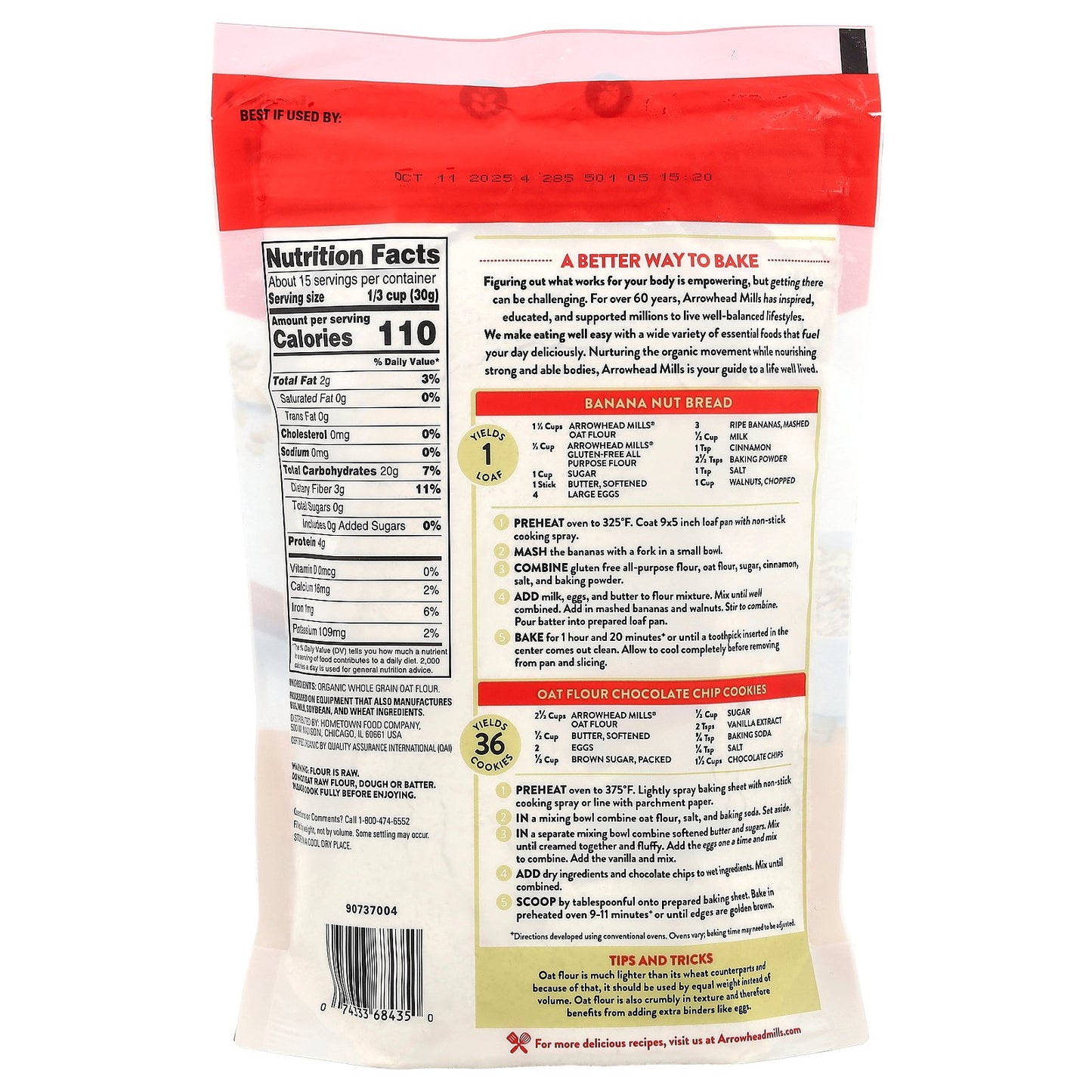 Arrowhead Mills, Organic Oat Flour, 1 lb (453 g)