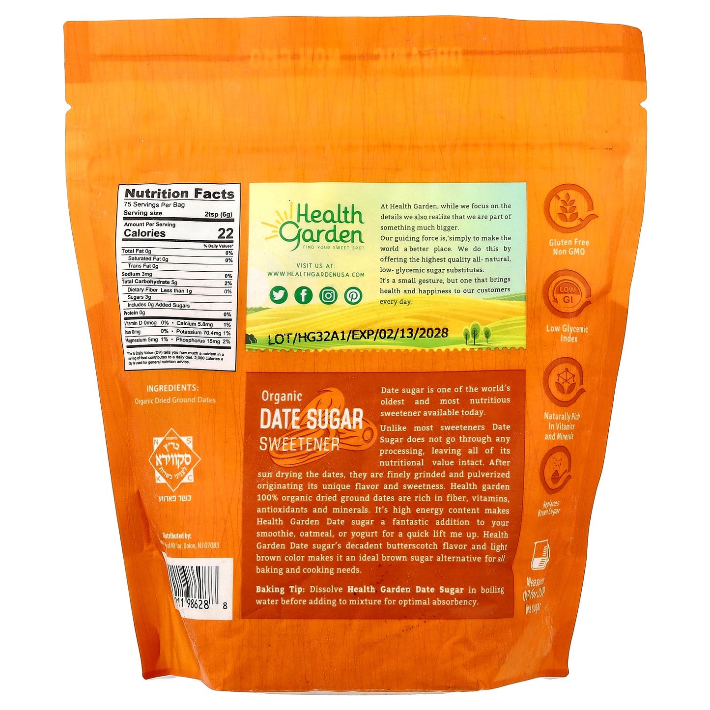 Health Garden, Organic Date Sugar Sweetener, 16 oz (453 g)