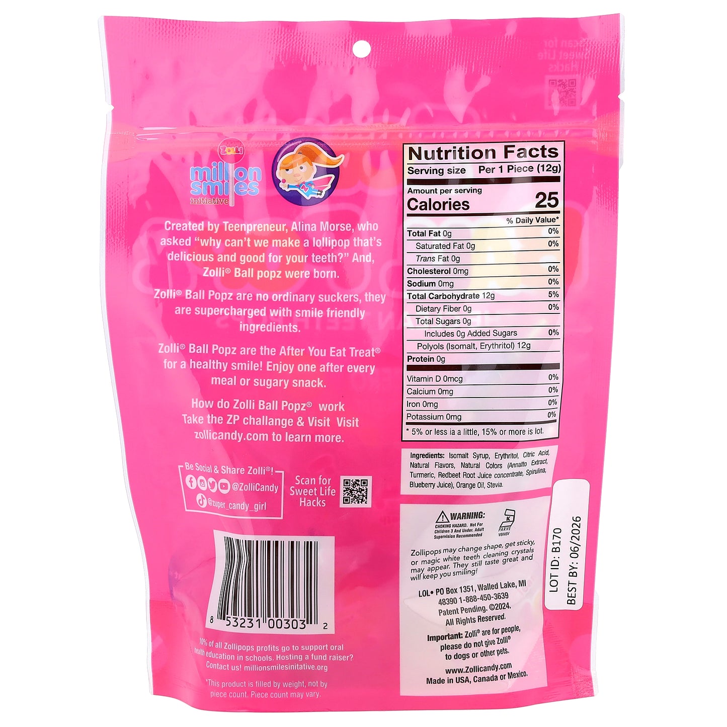 Zollipops, Zolli® Ball Popz, Fruit, 5.2 oz (147 g)