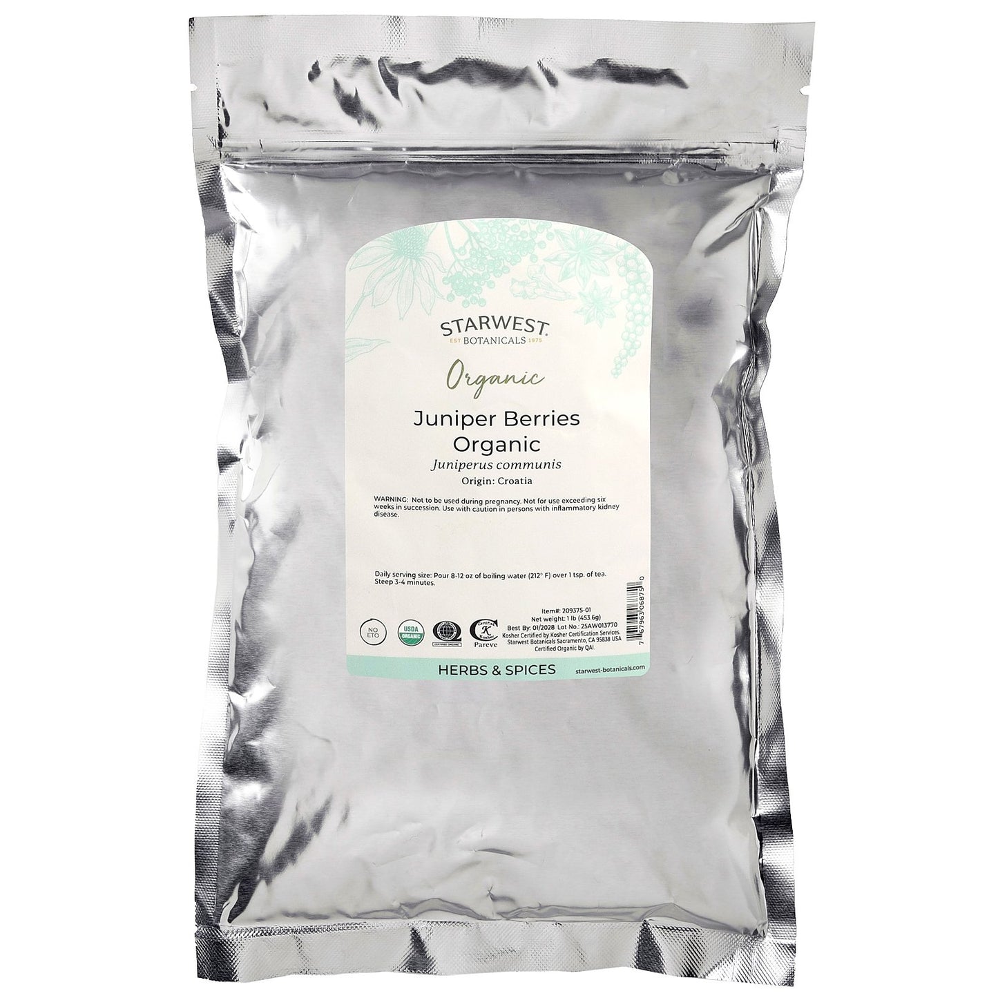 Starwest Botanicals, Organic Juniper Berries, 1 lb (453.6 g)