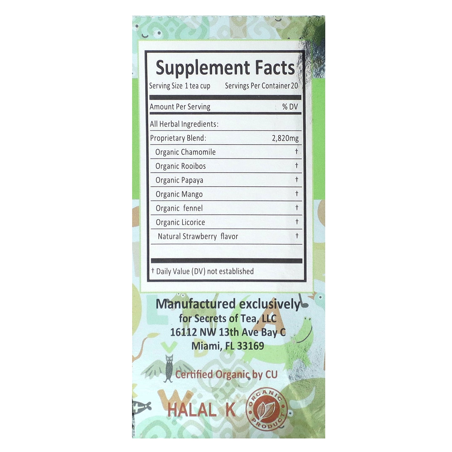 Secrets of Tea, Organic Kids Magic Tea™, Fruits, Caffeine Free, 20 Unbleached Tea Bags, 1.4 oz (40 g)