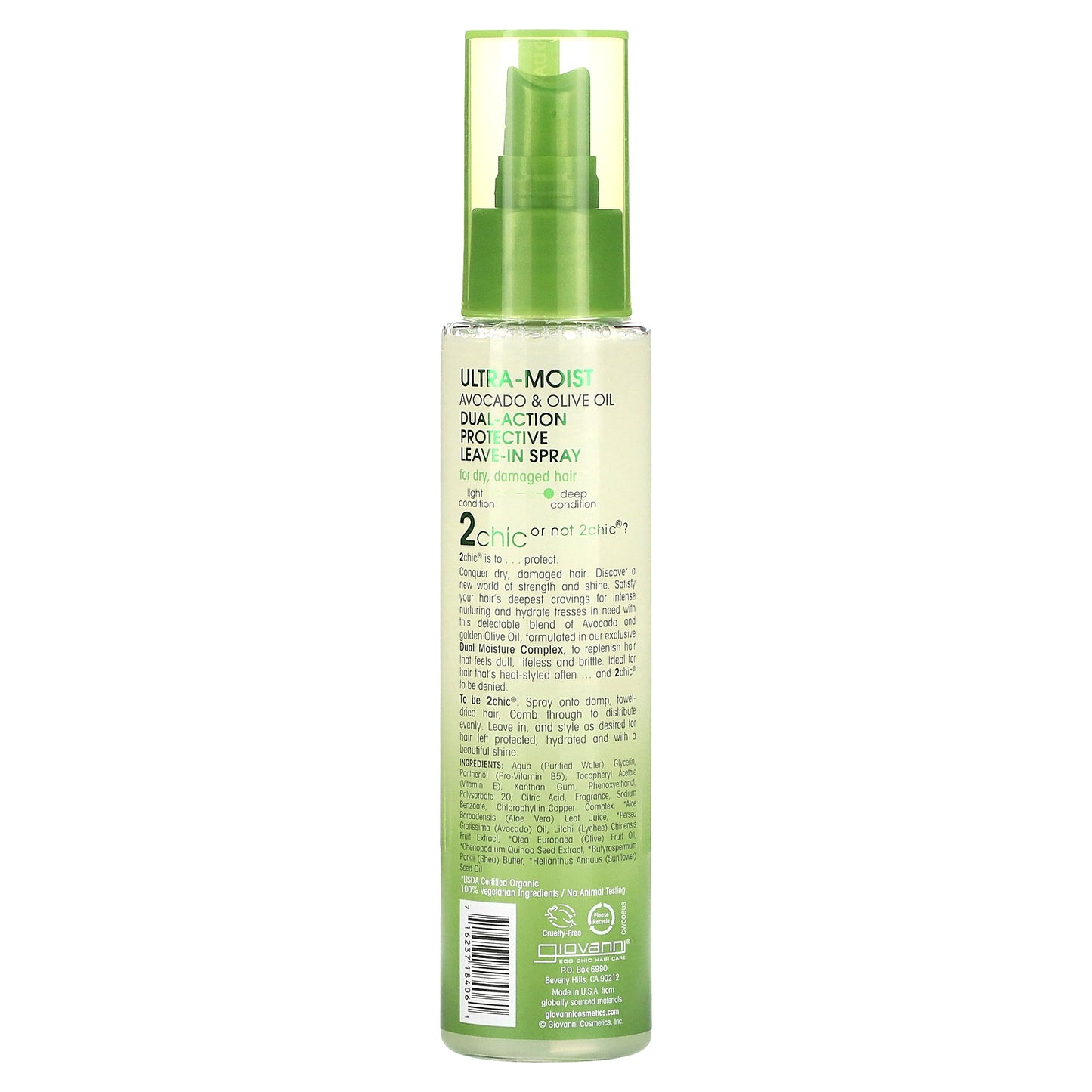 Giovanni, 2chic, Ultra-Moist Dual Action Protective Leave-In Spray, For Dry, Damaged Hair, Avocado + Olive Oil, 4 fl oz (118 ml)