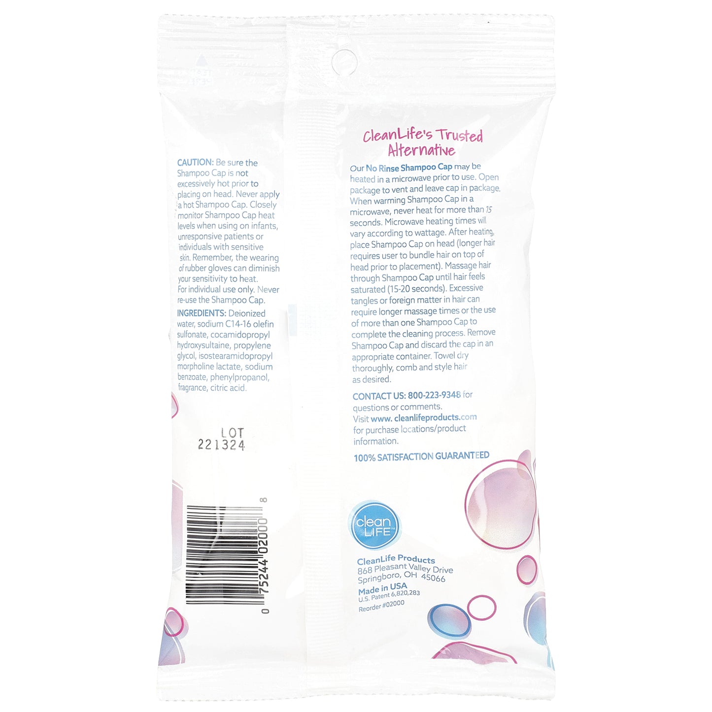 CleanLife, No Rinse® Shampoo Cap, 1 Cap