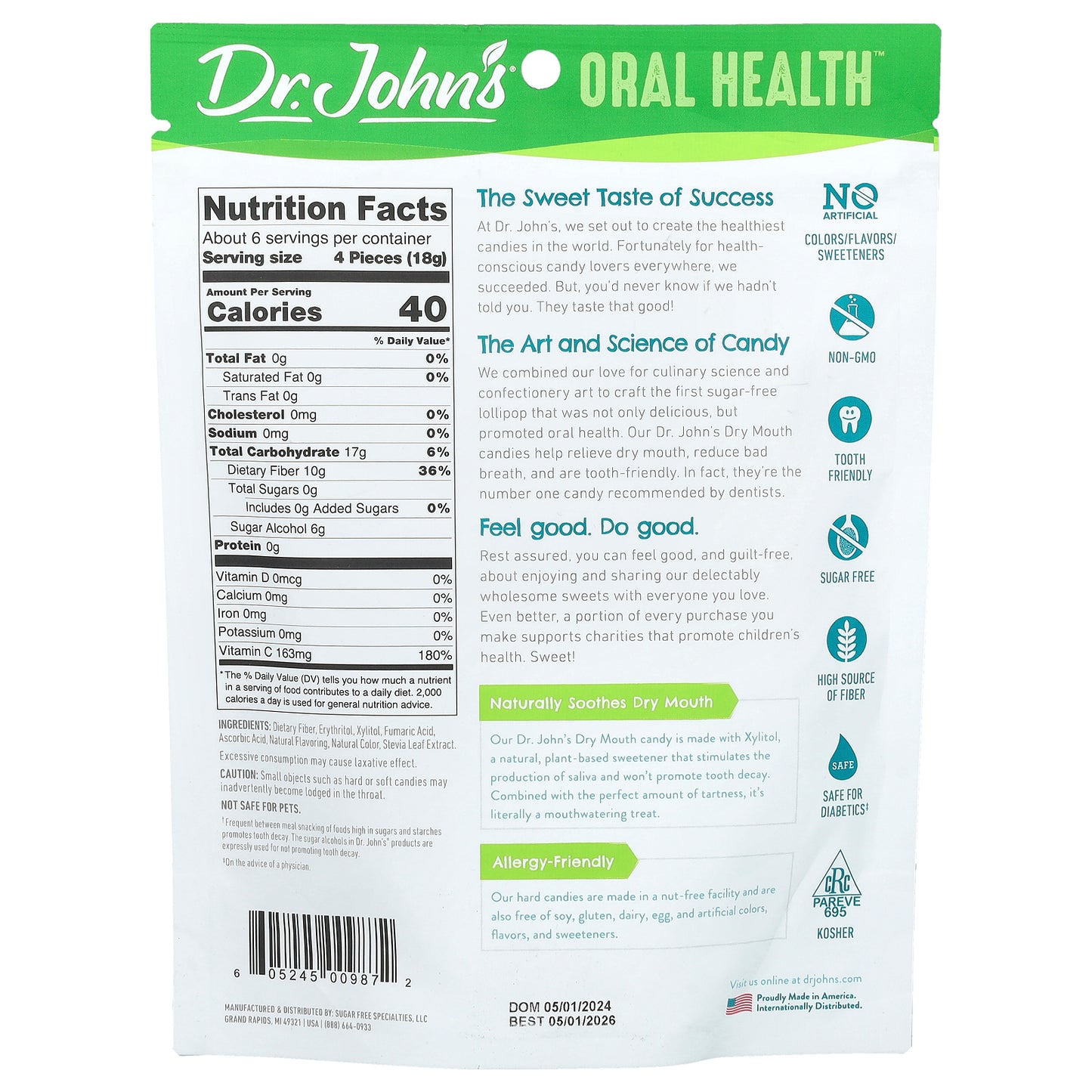 Dr. John's Healthy Sweets, Oral Health™, Dry Mouth Drops, + Xylitol, Orange, 24 Individually Wrapped Candies. 3.85 oz (109 g)