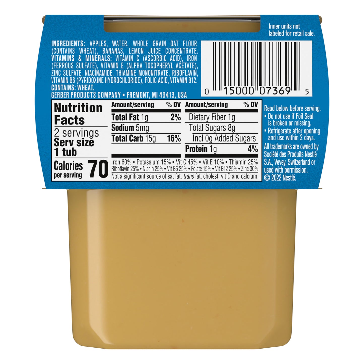 Gerber, Natural for Baby, Grain & Grow™, 2nd Foods®, Apple Banana Oatmeal Cereal, 2 Pack, 4 oz (113 g) Each