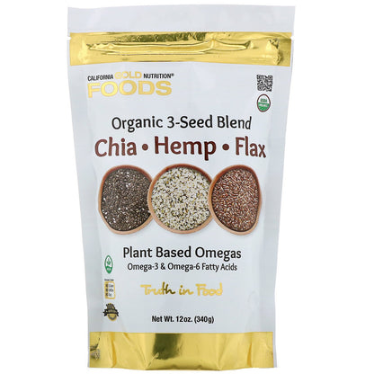 California Gold Nutrition, Organic 3-Seed Blend, Chia + Hemp + Flax, 12 oz (340 g)