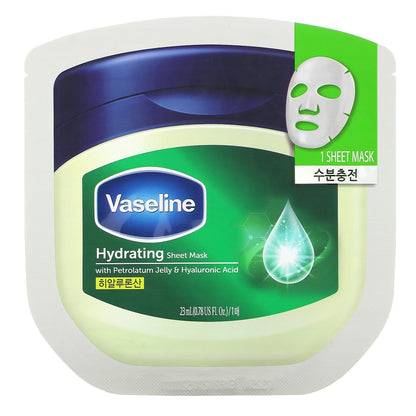 Vaseline, Hydrating Beauty Sheet Mask with Petrolatum Jelly & Hyaluronic Acid, 1 Sheet Mask, 0.78 fl oz (23 ml)