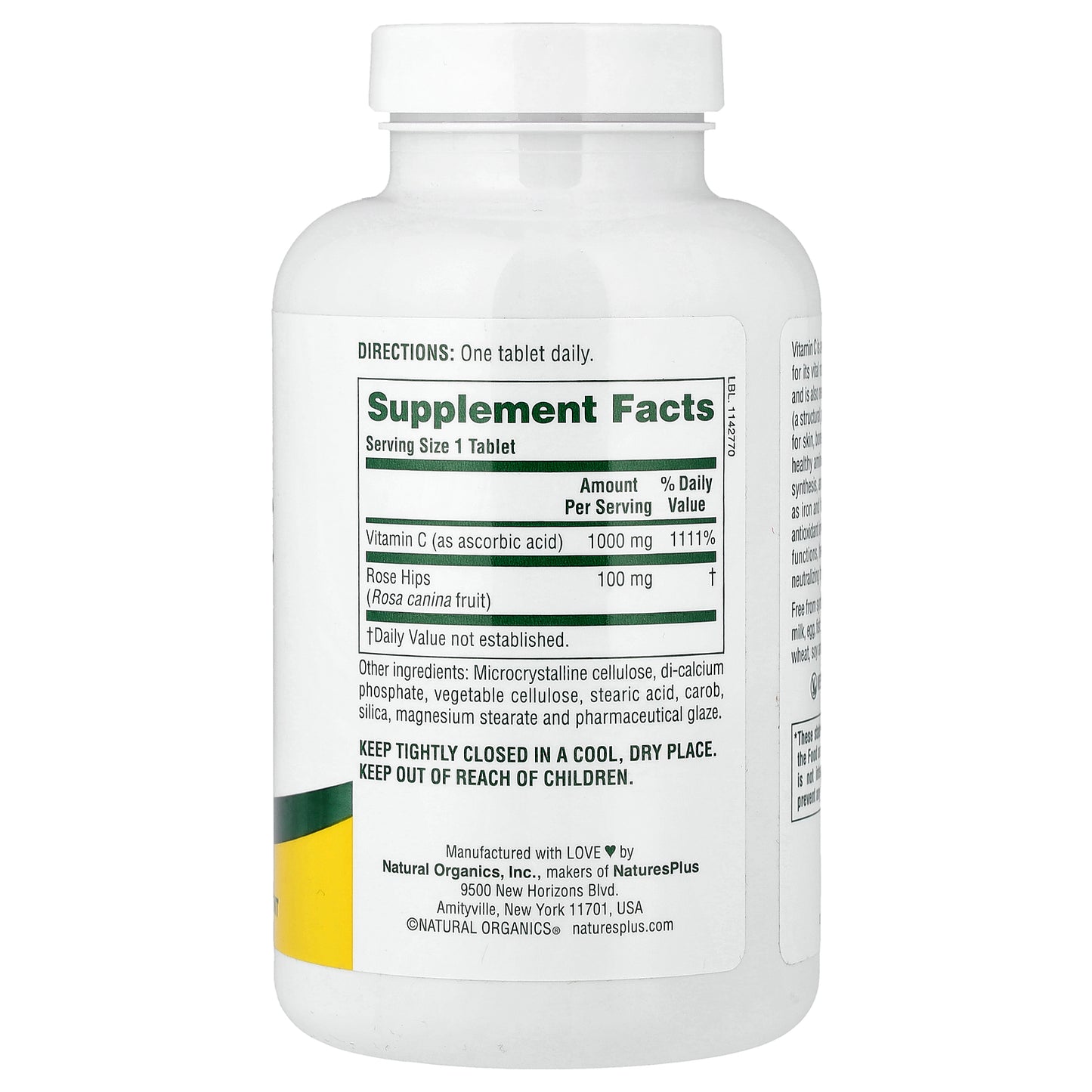 NaturesPlus, Vitamin C With Rose Hips, High Potency, 180 Tablets