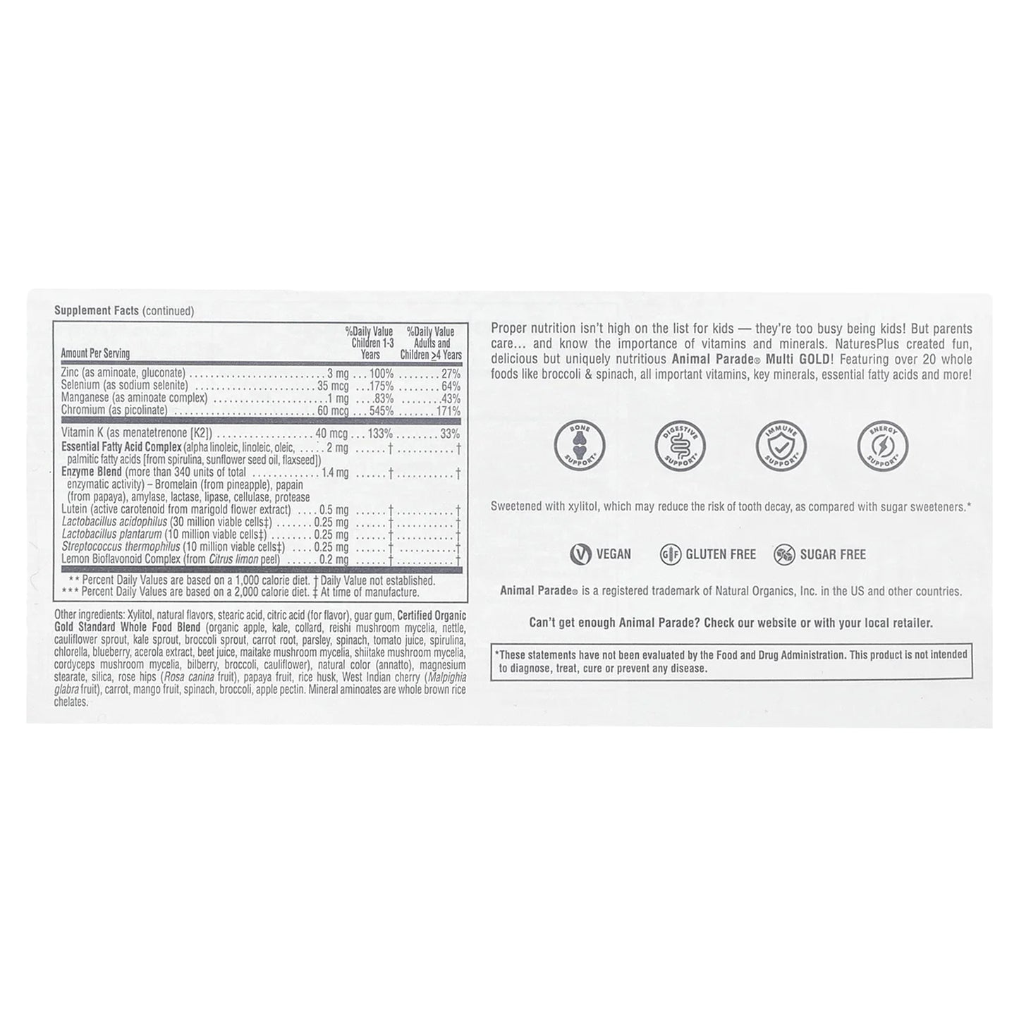NaturesPlus, Animal Parade® Gold, Children's Chewable Multivitamin, Orange, 120 Animal-Shaped Tablets