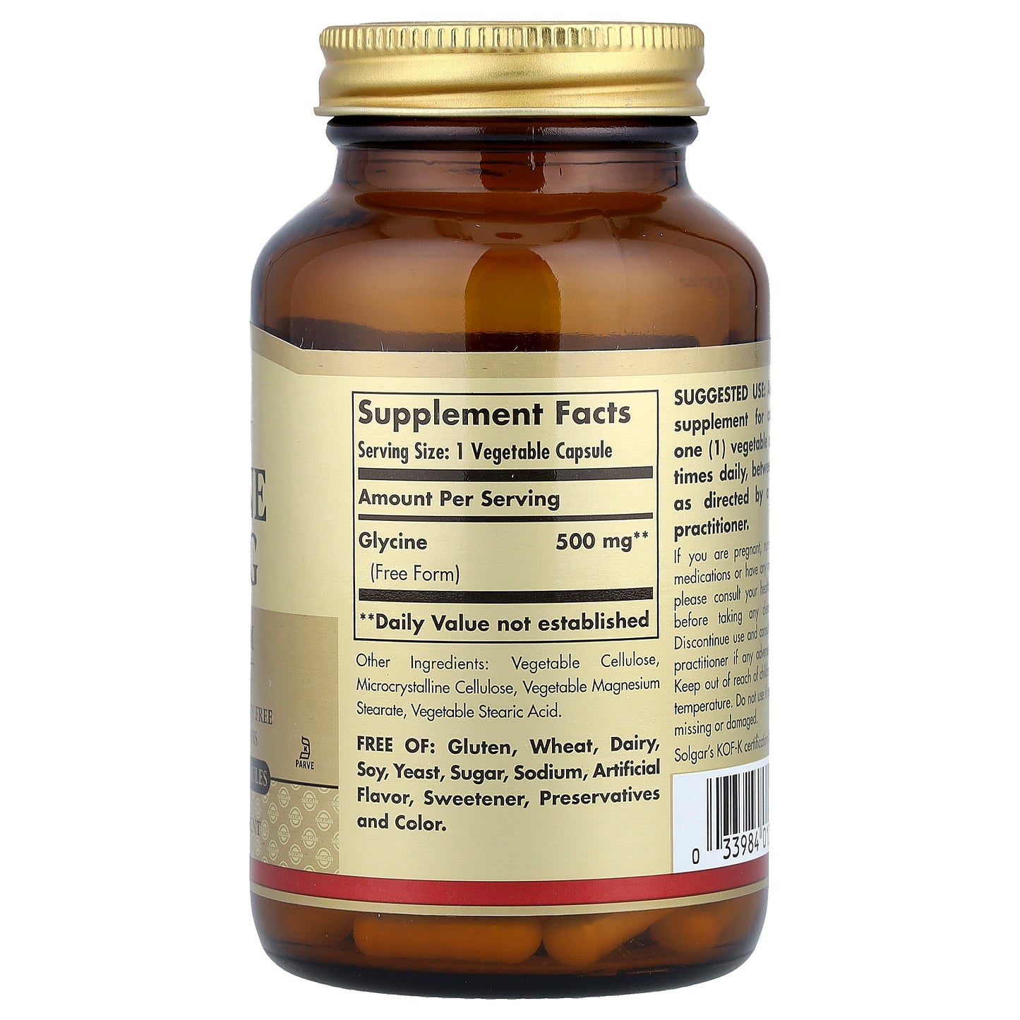 Solgar, Glycine, 500 mg, 100 Vegetable Capsules